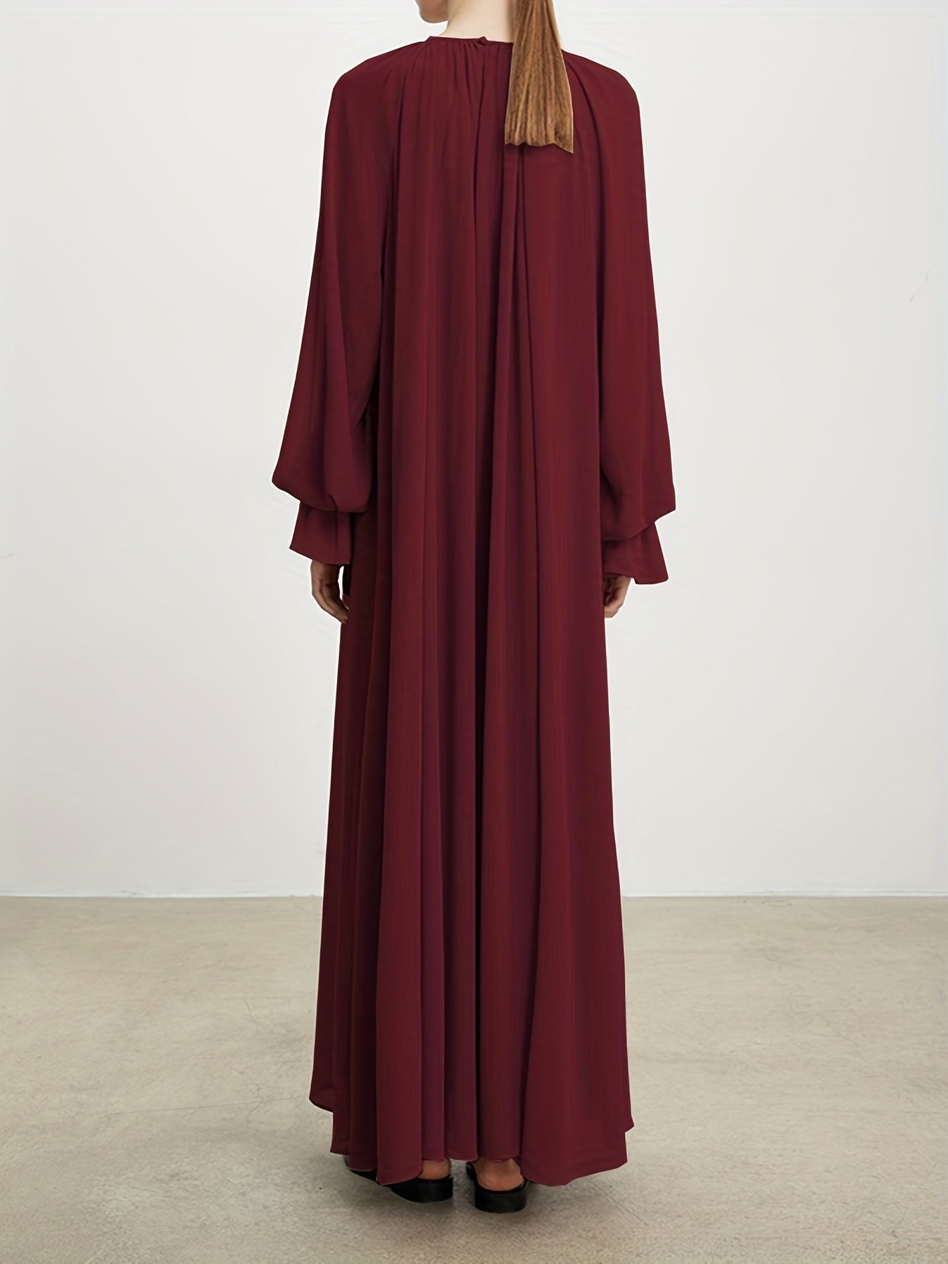 Naher Osten Dubai Islamisches Muslim Maxikleid Chiffon ausgestellte Ärmel plissiertes Silhouettekleid MSL62