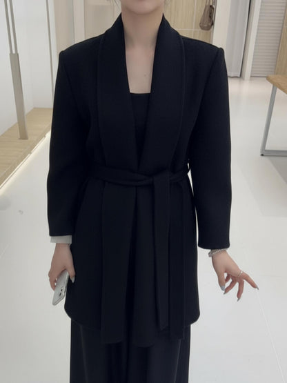 8190 Women's 70% Wool Coat, Autumn and Winter, Long-sleeved and Mid-length, Tweed Style, with Belt.