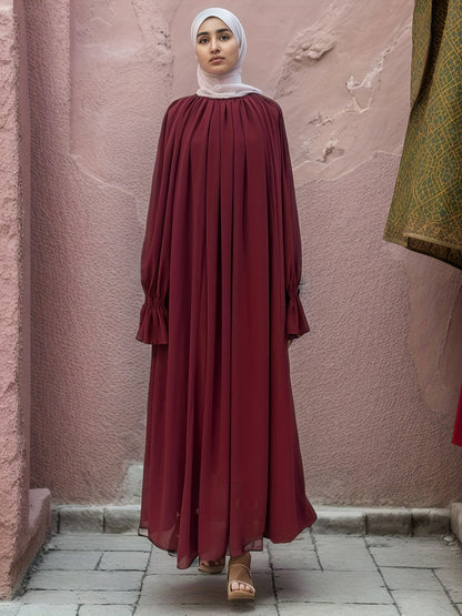 Naher Osten Dubai Islamisches Muslim Maxikleid Chiffon ausgestellte Ärmel plissiertes Silhouettekleid MSL62