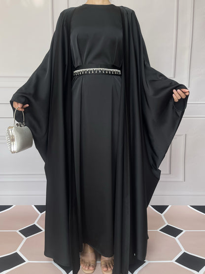 MSL019 5-Piece Set Butterfly Abaya With Niqab, Loose Full Cover Satin Abaya