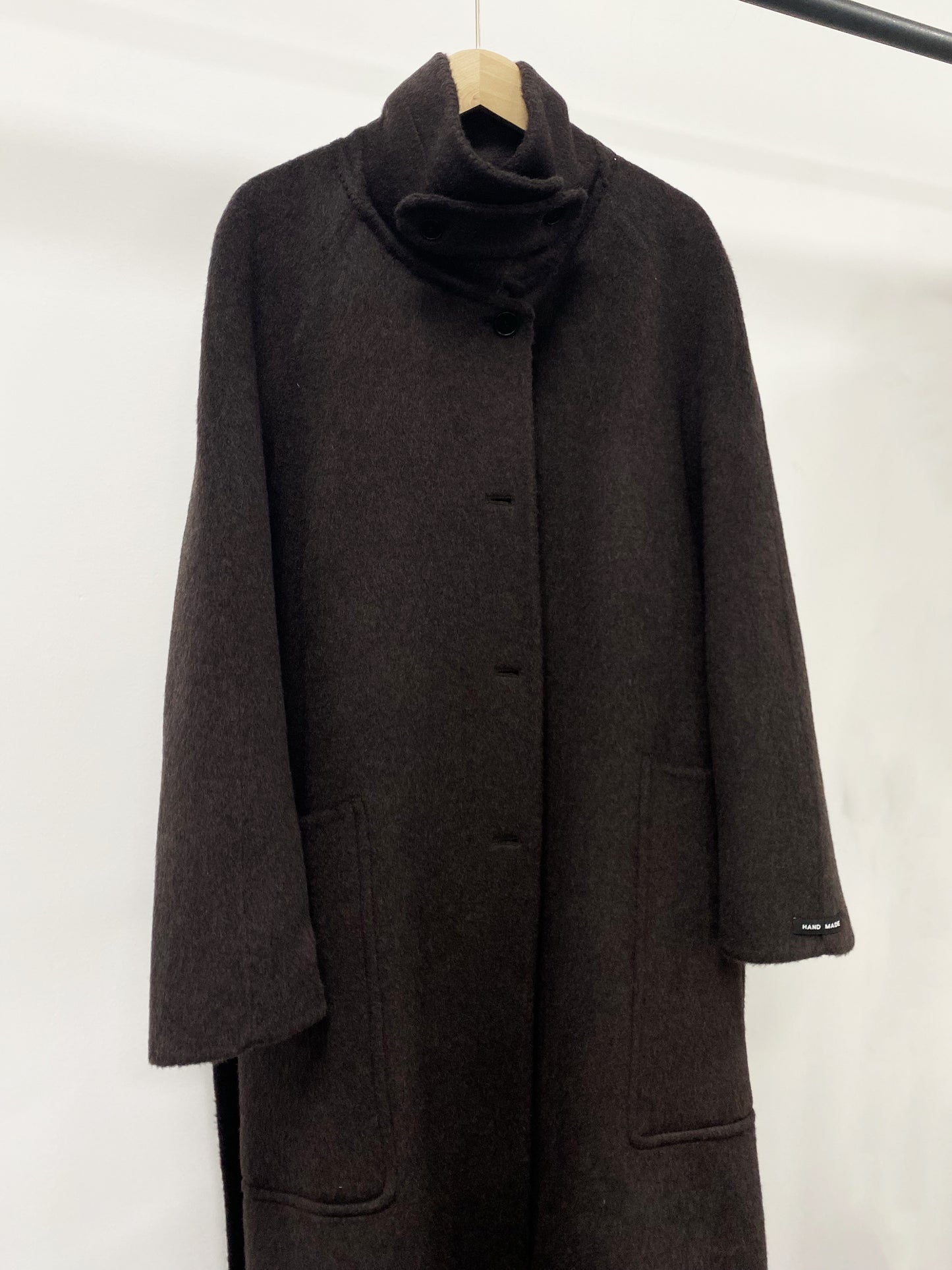 CT016 Women's 90% Wool 10% Lyocell Coat with High Collar, Large Pockets, Belt, Double-sided Wool Outerwear
