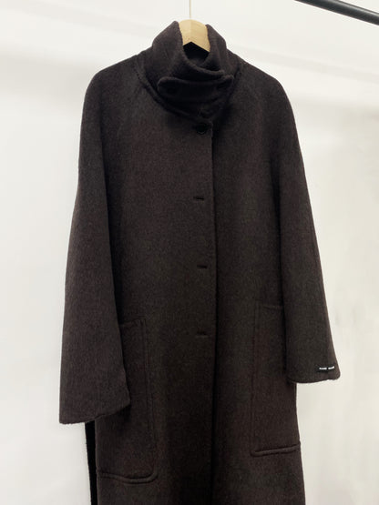 CT016 Women's 90% Wool 10% Lyocell Coat with High Collar, Large Pockets, Belt, Double-sided Wool Outerwear