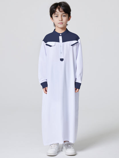 Ramadan Boys Middle East Islam Long Sleeve Arab Dubai Robe, Muslim Casual Ethnic Style Boys Long Sleeve Thobe Abaya Clothing MSL148