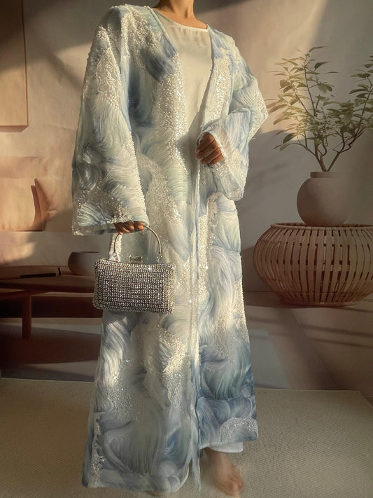 MSL884 Blue Sea Wave Open Abaya