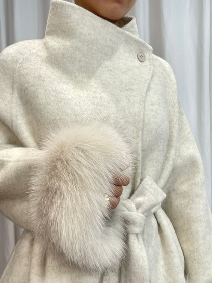 CT017 Wool Coat - 100% Wool, High Collar, Belted, Button Front, Long Length | Hojumbo