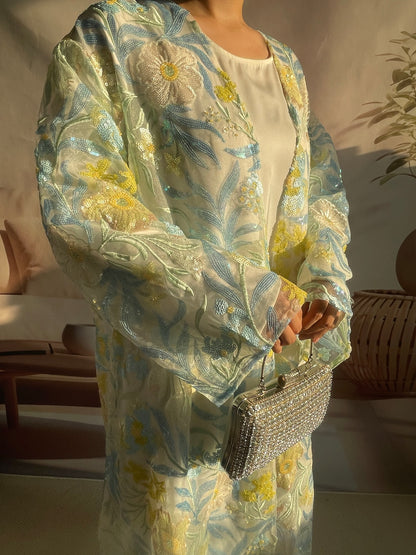 Yellow-green Flower Open Abaya MSL882