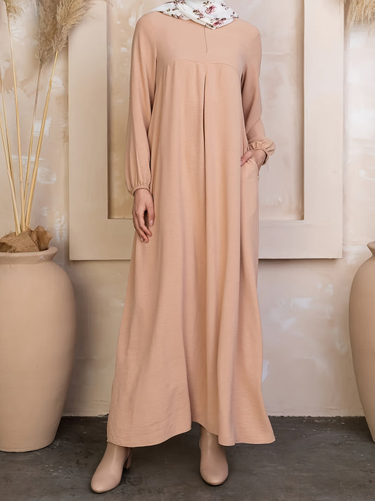 Ramadan Muslim Solid Langarm Abaya Kaftan, elegantes Maxi-Längenkleid, Islam Dubai Kebaya, Damenbekleidung MSL154
