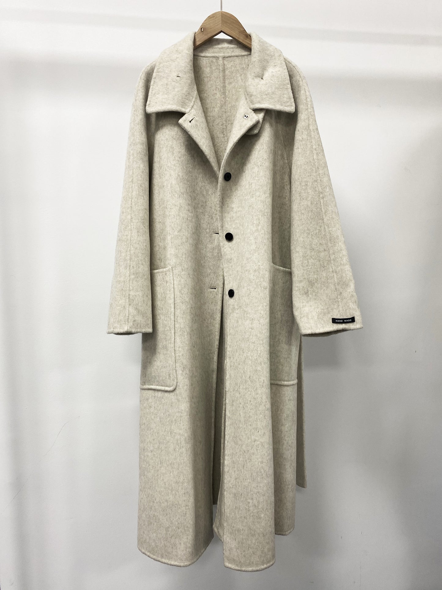 CT016 Women's 90% Wool 10% Lyocell Coat with High Collar, Large Pockets, Belt, Double-sided Wool Outerwear
