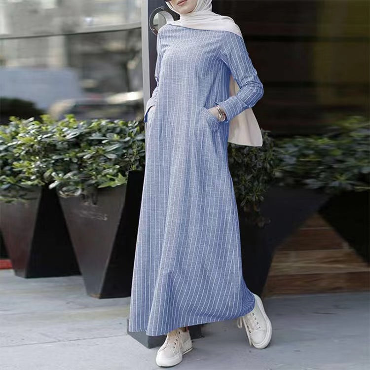 MSL50 Modest Dress - Striped, Long, Everyday | Hojumbo
