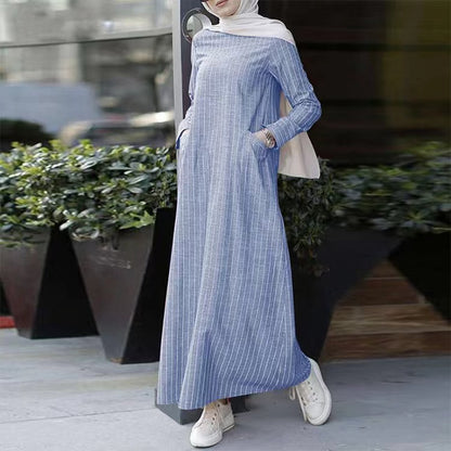 MSL50 Modest Dress - Striped, Long, Everyday | Hojumbo