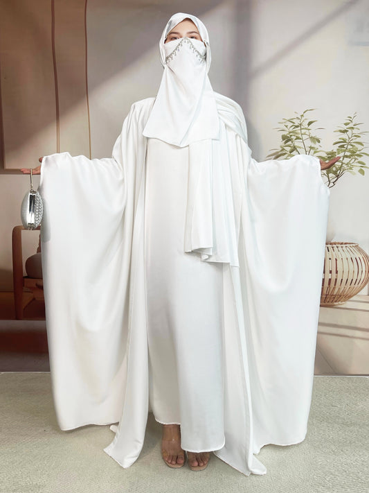 【Auf Lager】5-teiliges Set Butterfly Abaya mit Niqab, lose Vollabdeckung Satin Abaya MSL019