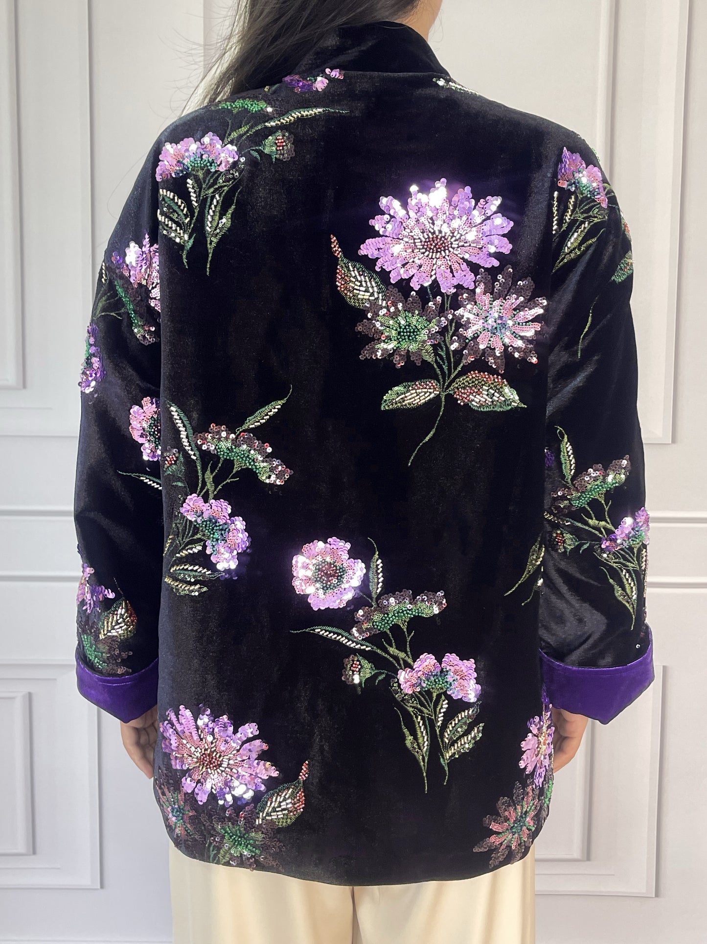 MSL902 Luxurious Handcrafted Sequined Beaded Velvet Cotton Jacket