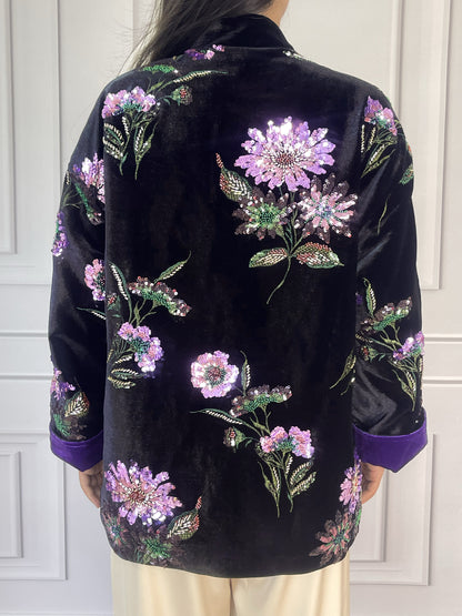 MSL902 Luxurious Handcrafted Sequined Beaded Velvet Cotton Jacket