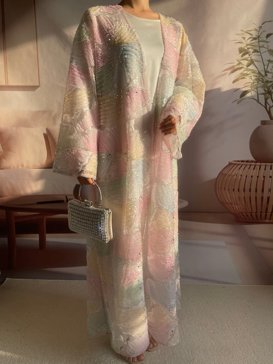 MSL883 Multicolor Princess Open Abaya Cardigan