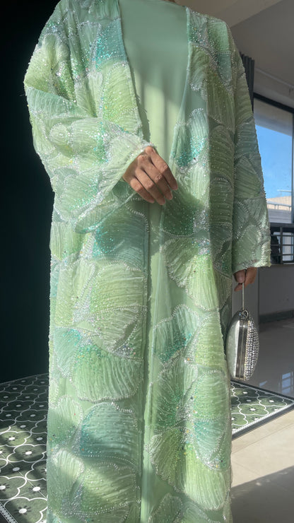 MSL883 Frozen Blue Multicolor Bead Princess Open Abaya