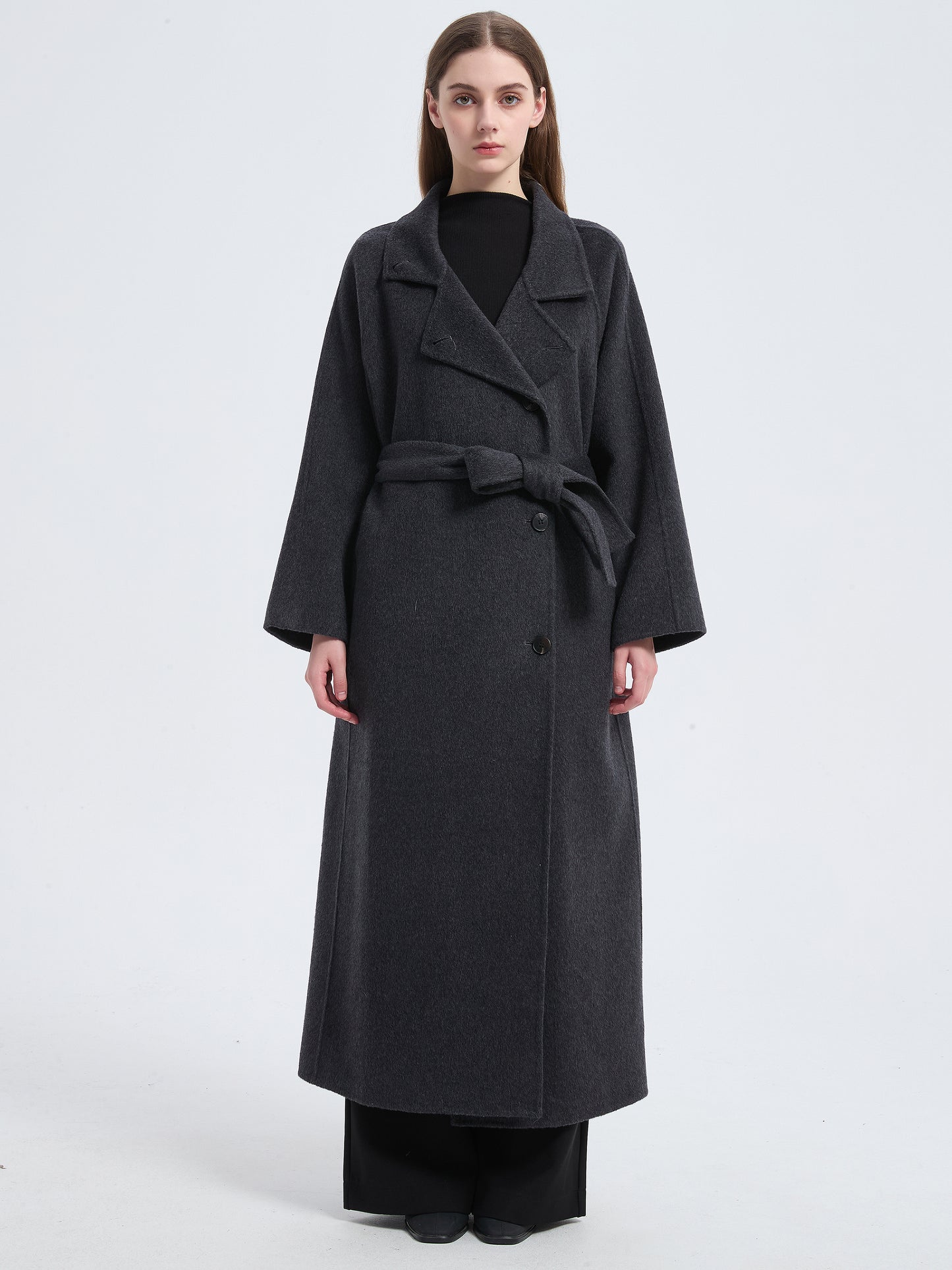 MN003 Women's 70% Wool Coat, Winter Collared Wool Coat with Belt