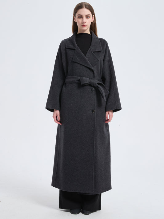 MN003 Women's 70% Wool Coat, Winter Collared Wool Coat with Belt