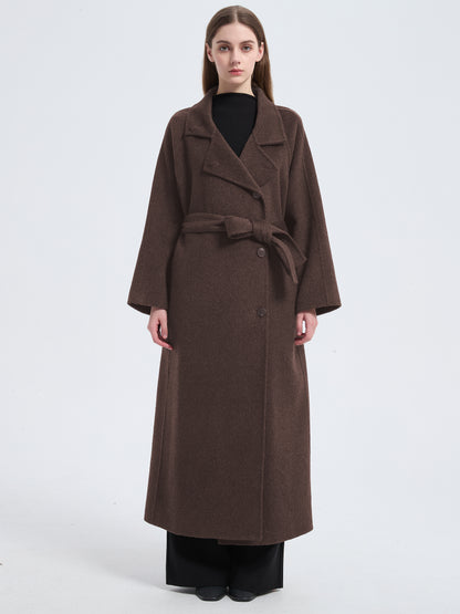 MN003 Women's 70% Wool Coat, Floor Length, Winter Standing Collared Wool Coat with Belt