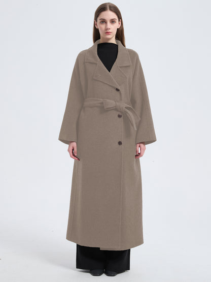 MN003 Women's 70% Wool Coat, Floor Length, Winter Standing Collared Wool Coat with Belt