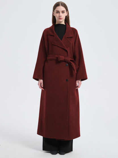 MN003 Women's 70% Wool Coat, Floor Length, Winter Standing Collared Wool Coat with Belt