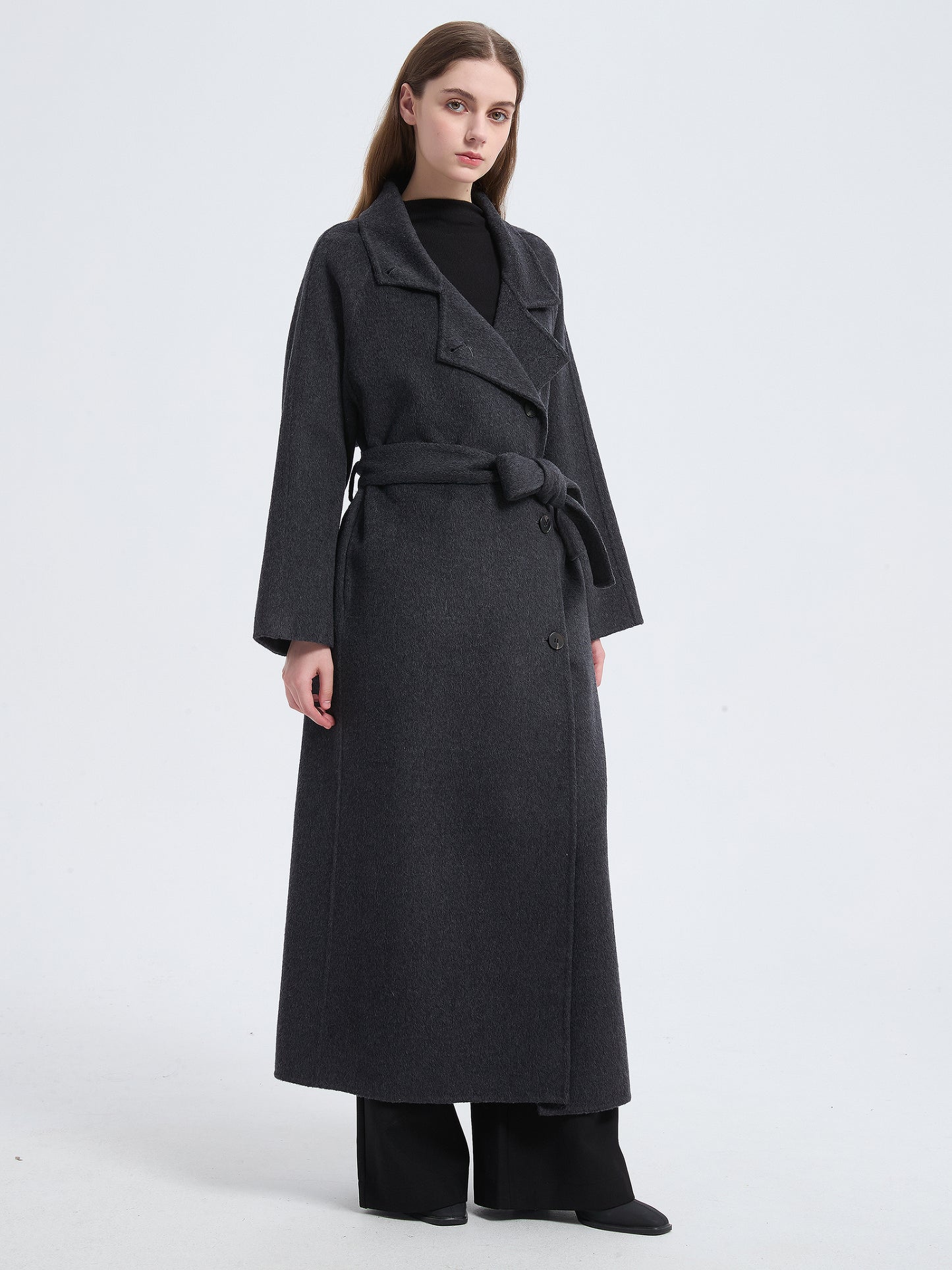 MN003 Women's 70% Wool Coat, Winter Collared Wool Coat with Belt