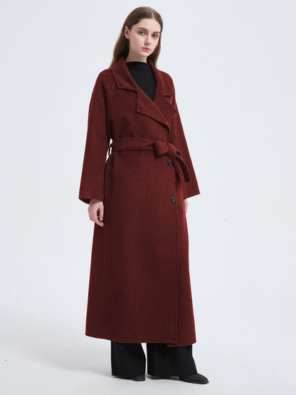 MN003 Women's 70% Wool Coat, Floor Length, Winter Standing Collared Wool Coat with Belt