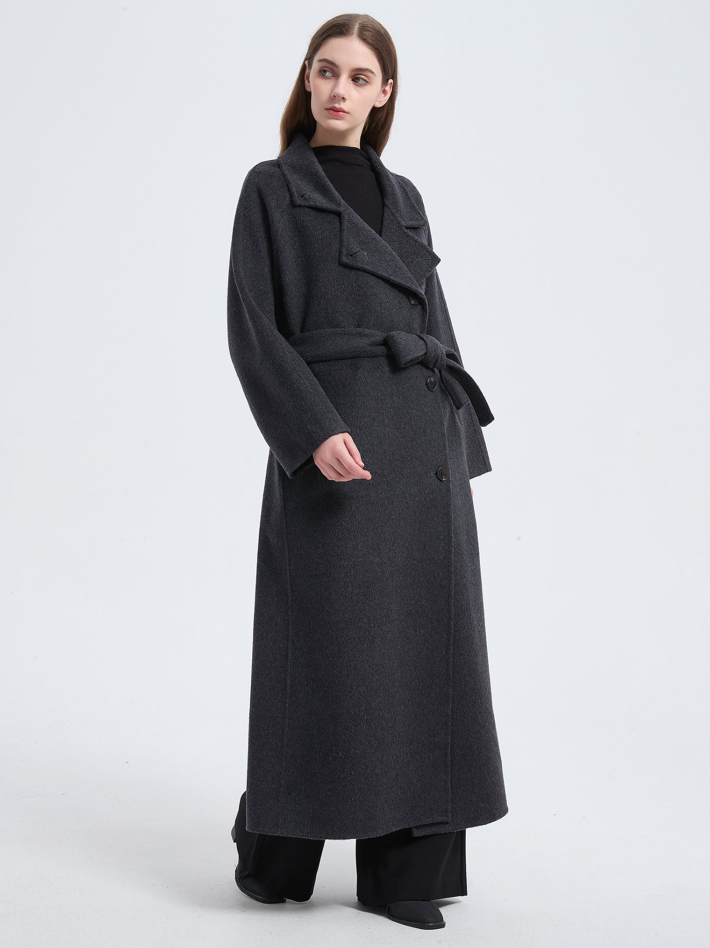 MN003 Women's 70% Wool Coat, Winter Collared Wool Coat with Belt