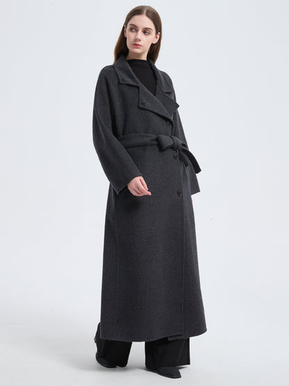 MN003 Women's 70% Wool Coat, Winter Collared Wool Coat with Belt