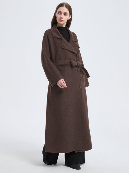 MN003 Women's 70% Wool Coat, Floor Length, Winter Standing Collared Wool Coat with Belt