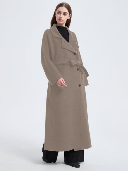 MN003 Women's 70% Wool Coat, Floor Length, Winter Standing Collared Wool Coat with Belt