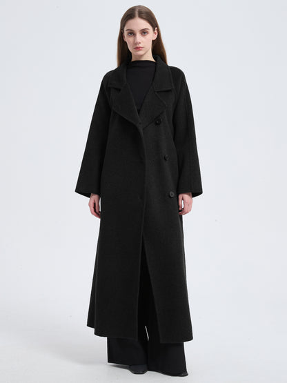 MN003 Women's 70% Wool Coat, Floor Length, Winter Standing Collared Wool Coat with Belt