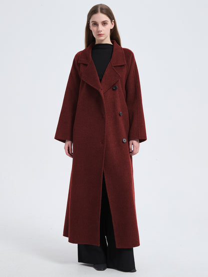 MN003 Women's 70% Wool Coat, Floor Length, Winter Standing Collared Wool Coat with Belt