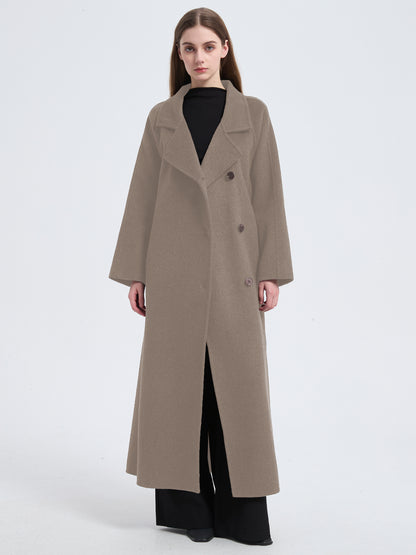 MN003 Women's 70% Wool Coat, Floor Length, Winter Standing Collared Wool Coat with Belt