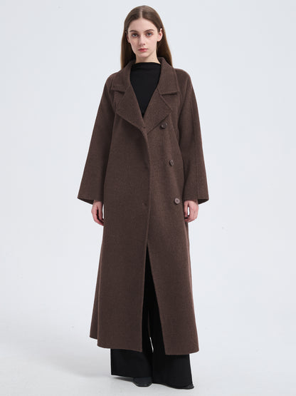 MN003 Women's 70% Wool Coat, Floor Length, Winter Standing Collared Wool Coat with Belt