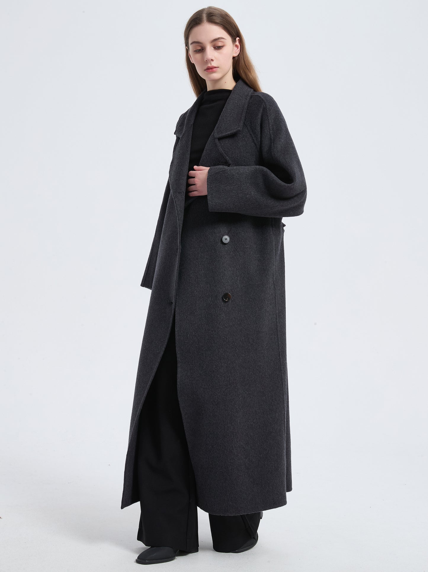 MN003 Women's 70% Wool Coat, Winter Collared Wool Coat with Belt