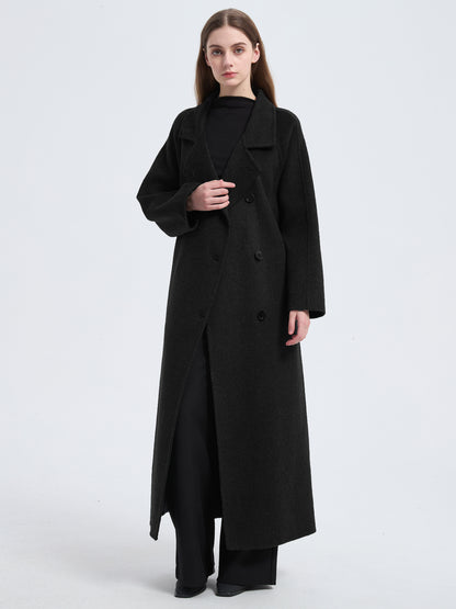 MN003 Women's 70% Wool Coat, Floor Length, Winter Standing Collared Wool Coat with Belt