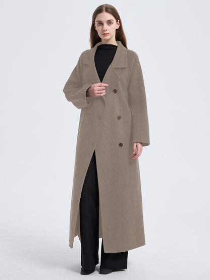 MN003 Women's 70% Wool Coat, Floor Length, Winter Standing Collared Wool Coat with Belt