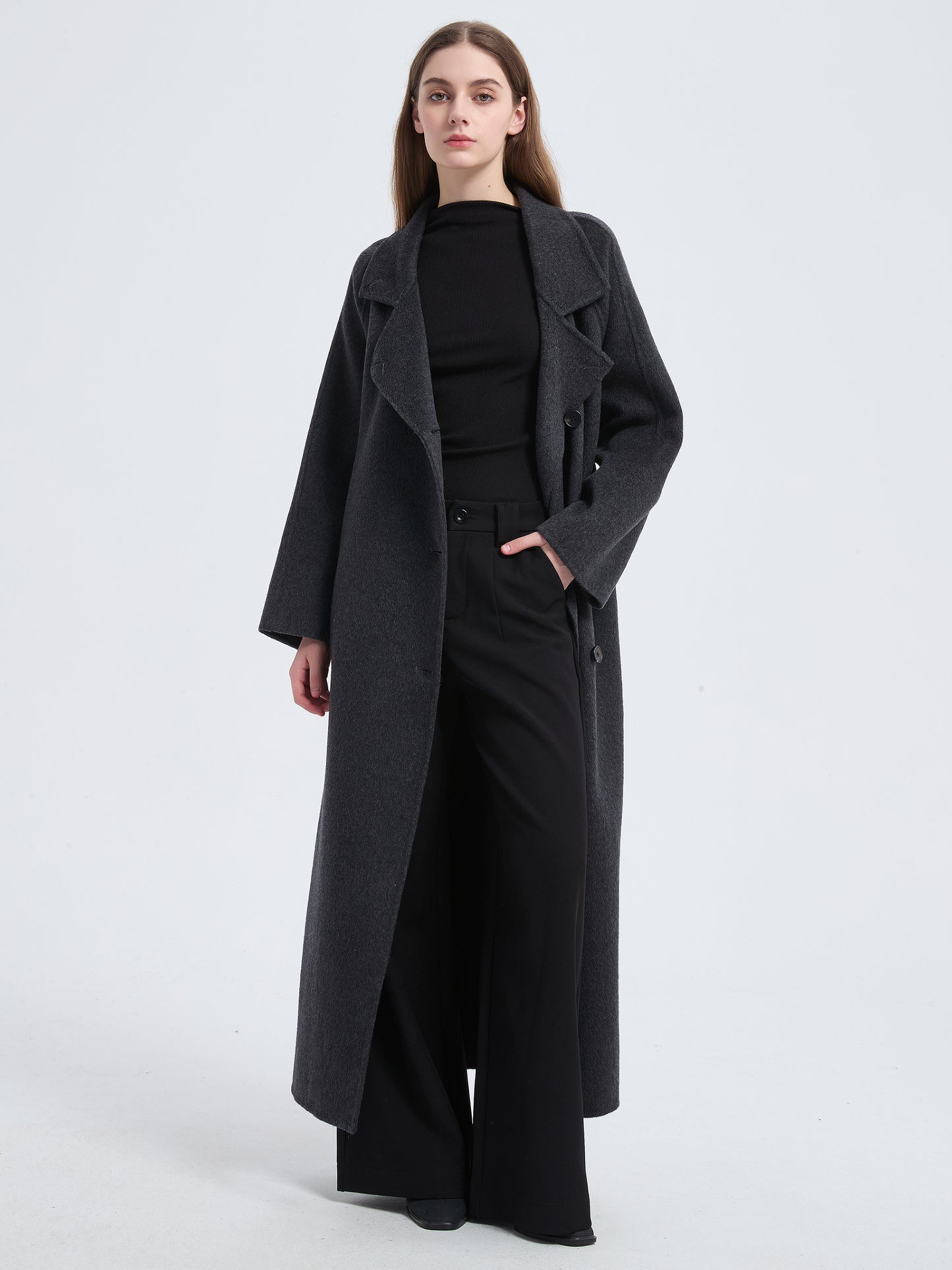 MN003 Women's 70% Wool Coat, Winter Collared Wool Coat with Belt