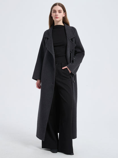 MN003 Women's 70% Wool Coat, Winter Collared Wool Coat with Belt