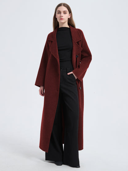 MN003 Women's 70% Wool Coat, Floor Length, Winter Standing Collared Wool Coat with Belt