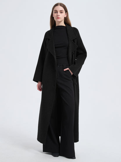 MN003 Women's 70% Wool Coat, Floor Length, Winter Standing Collared Wool Coat with Belt