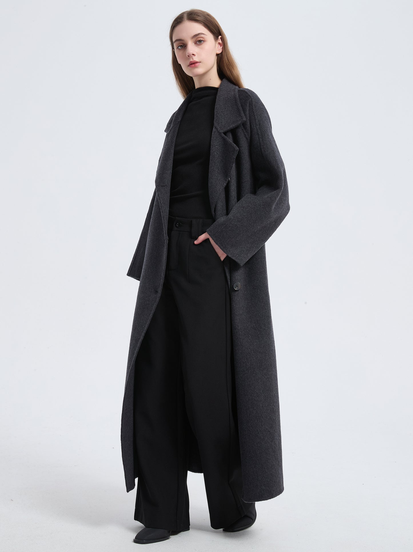 MN003 Women's 70% Wool Coat, Winter Collared Wool Coat with Belt