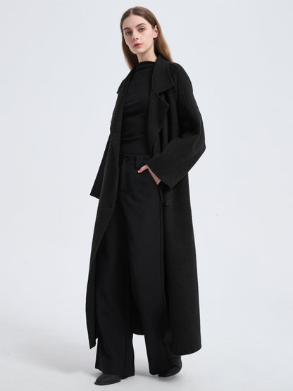 MN003 Women's 70% Wool Coat, Floor Length, Winter Standing Collared Wool Coat with Belt