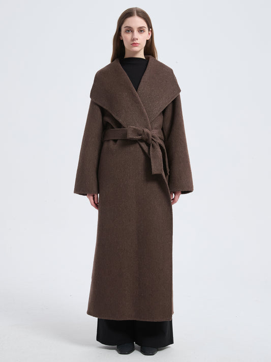 MN004 Women's 70% Wool Coat, Winter Double-breasted Wool Coat with Belt
