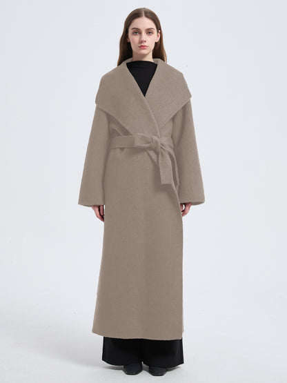 MN004 Women's 70% Wool Coat, Floor Length, Winter Double-breasted Wool Coat with Belt
