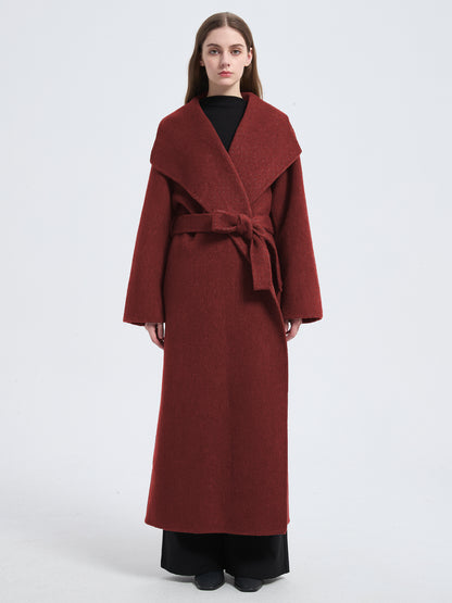 MN004 Women's 70% Wool Coat, Floor Length, Winter Double-breasted Wool Coat with Belt