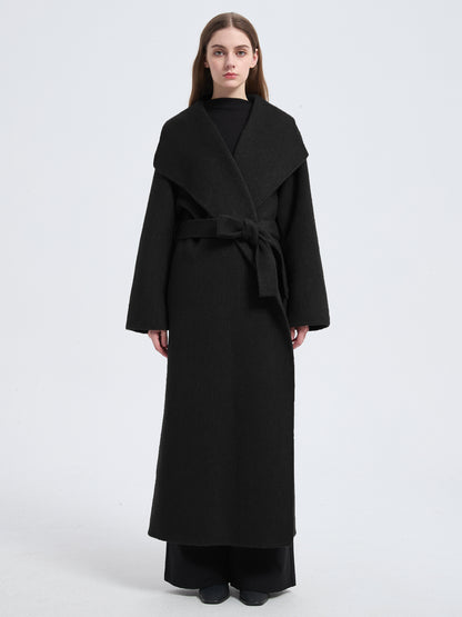 MN004 Women's 70% Wool Coat, Floor Length, Winter Double-breasted Wool Coat with Belt