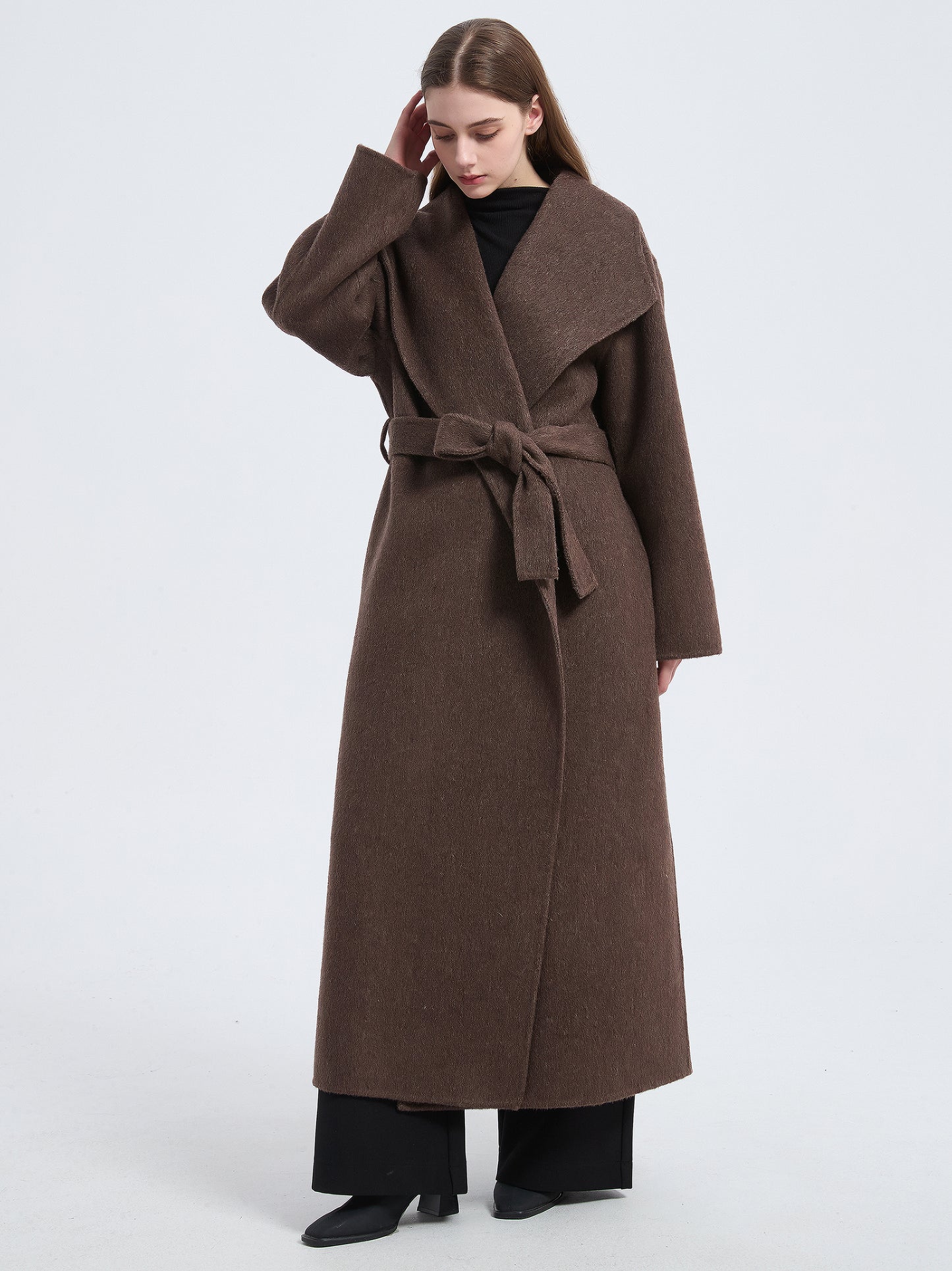 MN004 Women's 70% Wool Coat, Winter Double-breasted Wool Coat with Belt