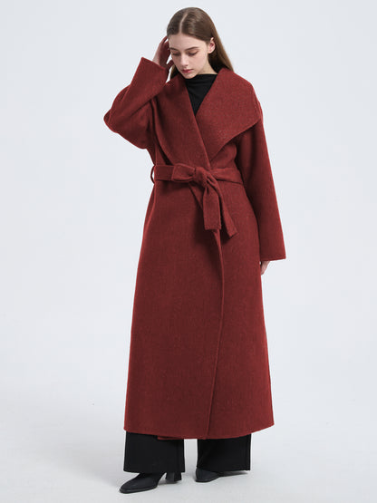 MN004 Women's 70% Wool Coat, Floor Length, Winter Double-breasted Wool Coat with Belt