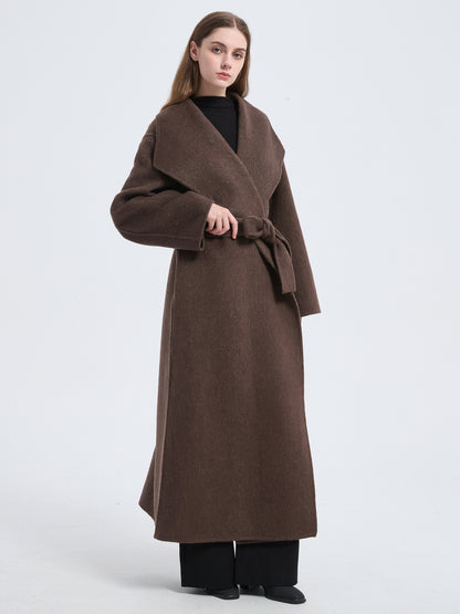 MN004 Women's 70% Wool Coat, Winter Double-breasted Wool Coat with Belt